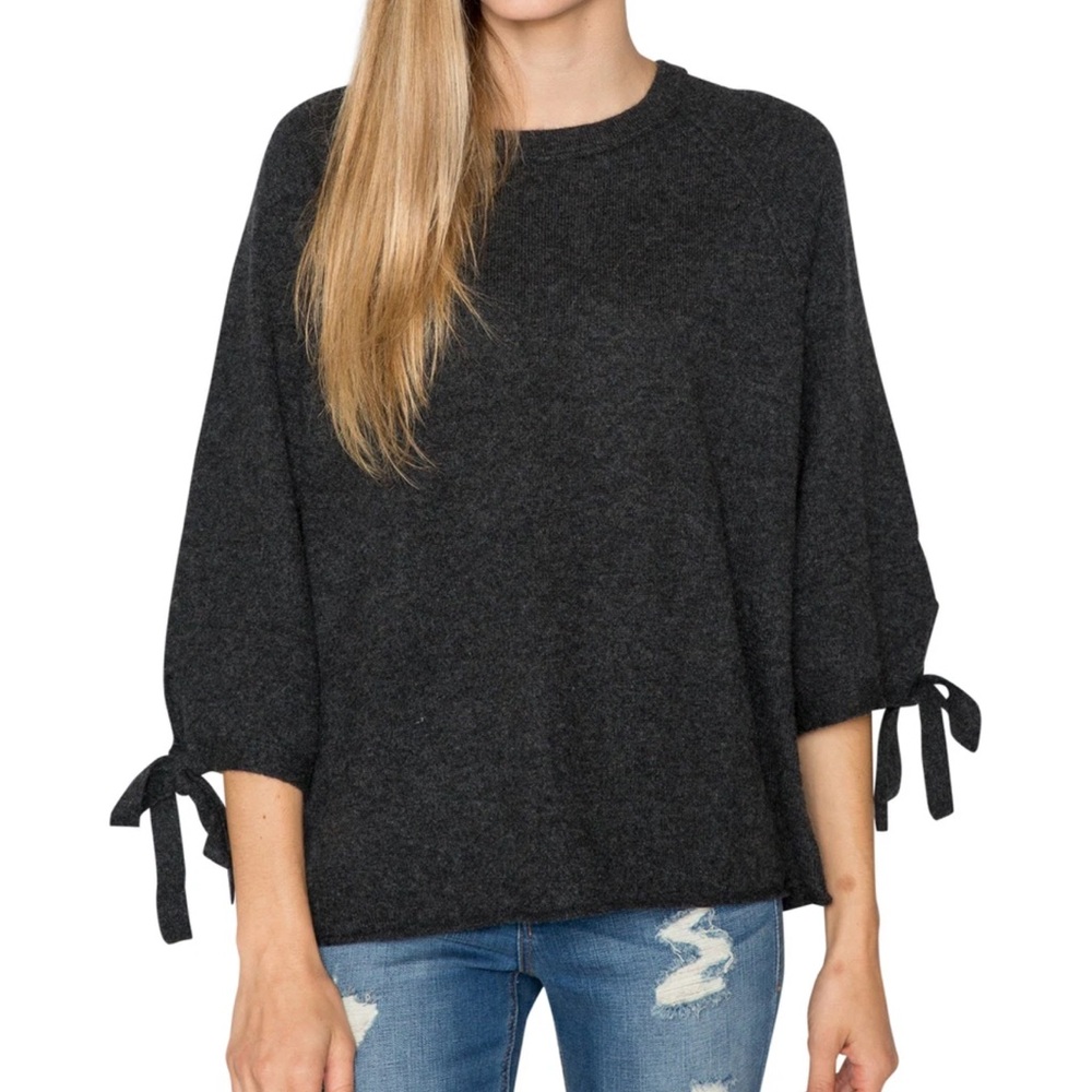 Velvet by Graham & Spencer Dark Gray Sweater with Sleeve Ties